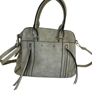 Gray Faux Leather‎ Triple Compartment Fringe Purse. Removable Shoulder Strap